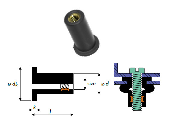 Q-Rub-nut Gummi-Blindnietmutter M6 X 21.1 E.P.D.M.