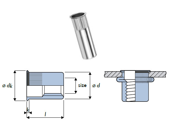 Q-Nut Blindnietmutter Stahl kleiner SK M5 geschlossen