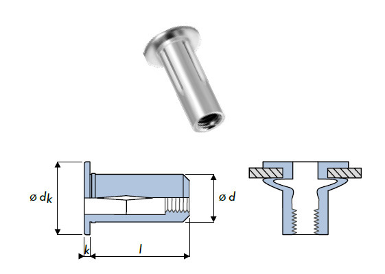 Q-Split-nut Geschlitzte Blindnietmutter Stahl FK M6