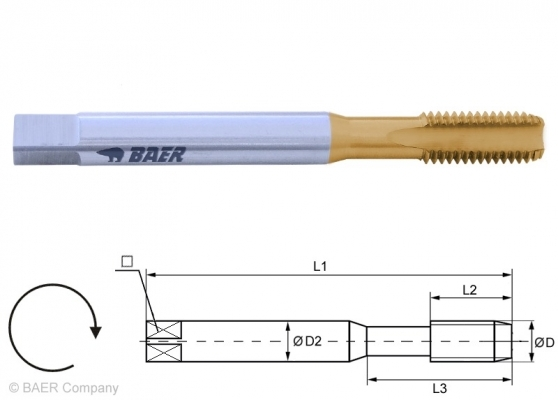 HSSE-TiN Maschinengewindebohrer Form C - M 2.3 x 0.4 - DIN 371 Hohe Standzeit
