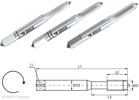HSSG Handgewindebohrer 3-tlg. Satz UNC No. 3 x 48