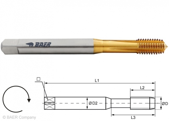 SUPER HSSE-TIN Maschinengewindeformer M 3.5 x 0.6 - DIN 371 Tol. 6GX