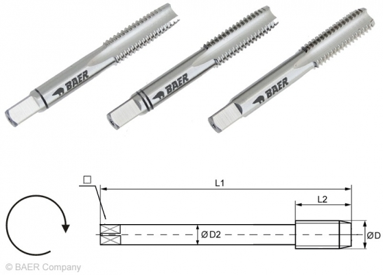 HSSG Handgewindebohrer 3-tlg. Satz BSW 7/8 x 9