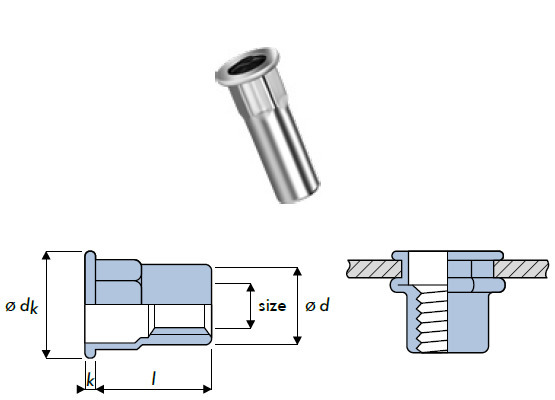 Q-Nut Blindnietmutter Stahl Teilsechskant FK M4 geschlossen