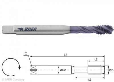 HSSE-TiAlN Maschinengewindebohrer - 40° RSP - UNC No. 2 x 56 - DIN 371 Edelstahl